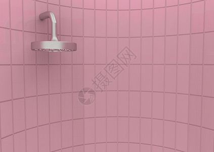 家甜的插图3d以粉红色的矩形壁背景显示铝淋浴头背景图片