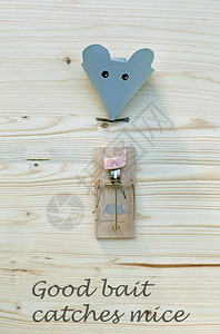 熏肉鼠标用纸和捕器制成的老在木柴上加培根有风险啮齿动物图片