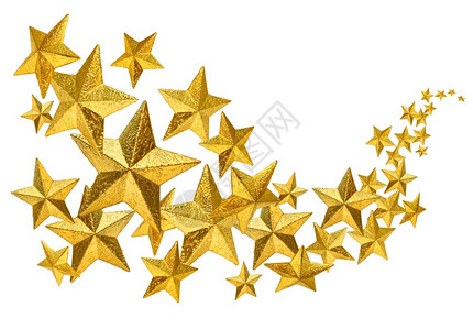 金色闪耀星星金色圣诞装饰星流在白色背景上孤立的金色星流动恒闪亮的装饰品运动背景