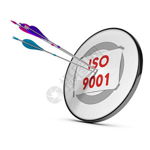 认证商业一个目标三支彩色箭头击中文本ISO901用于显示质量标准ISO901的概念图像单词背景图片