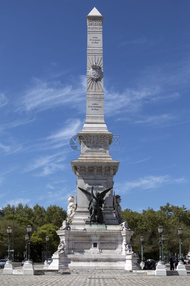 城市旅游纪念葡萄牙于1640年从西班牙解放出葡萄的方尖碑里斯本市的普拉卡德赖萨托多雷斯葡萄牙语图片