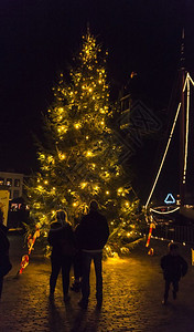 夜晚街上的圣诞树图片