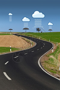 技风高科技数据云在长街上真实世界下着雨交换真实的高科技插画