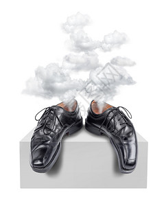 蒸汽抽烟疲劳的热商业皮鞋燃烧职耗竭概念图片