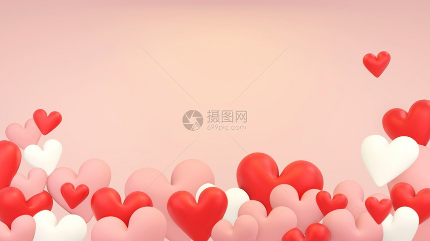 爱渲染明信片粉红背景底有心脏形状瓦伦蒂纳人日的概念3d插图d解释图片