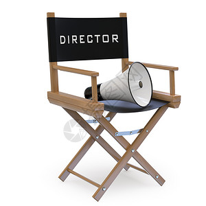 电影打板器电影导演控股座椅配有扩音器高分辨率在白色背景和分散的阴影下制作目家具高插画
