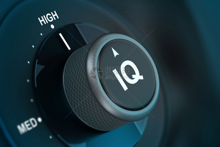 IQ按钮指在hash级别上3d将图像变成Vith蓝色调和模糊效果IQ情报引号测试人造的希斯天才图片