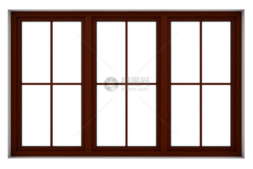 渲染外部3d分离在白色背景上的木制窗框屋图片