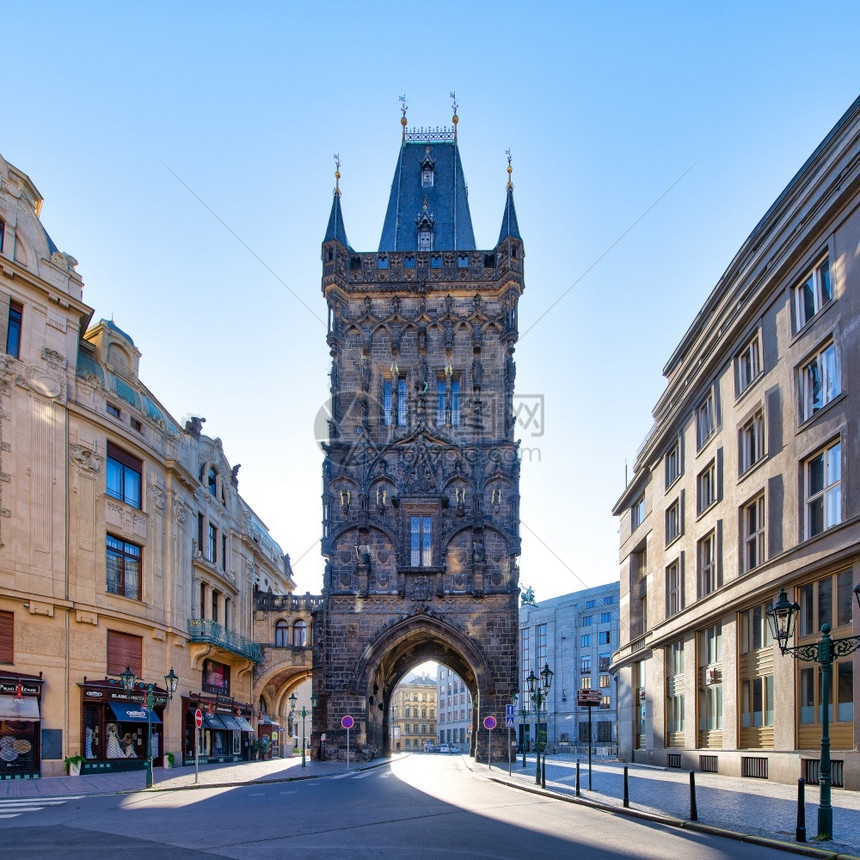 老的粉末塔通往布拉格老城的通道镇捷克语图片