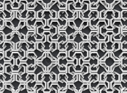 3d使抽象不规则在黑巴克地上的白色几何物体图案圈白色的形象图片