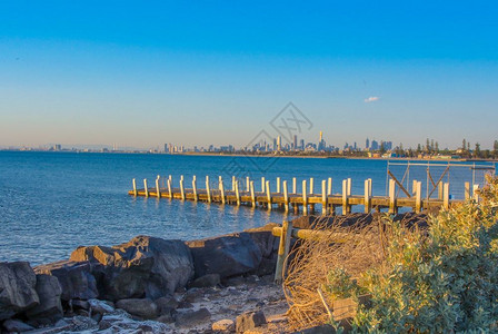 建筑学来自菲利普港湾的墨尔本市水澳大利亚图片