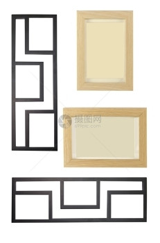 空的海报剪裁黑色和木形图画框架与剪切路径隔离图片