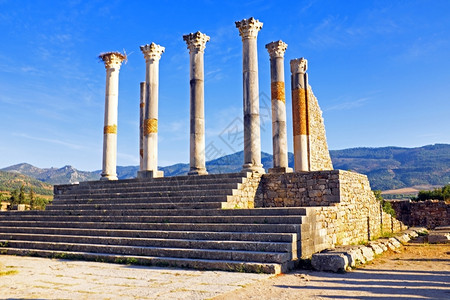 卷心菜非洲人旅行Volubilis北非摩洛哥罗马Basilica废墟图片