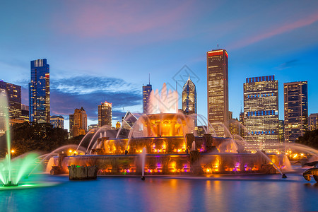 美国芝加哥市城市夜景城市景观高清图片素材