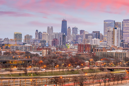 景观风优美国芝加哥市中心天线城风景都会图片