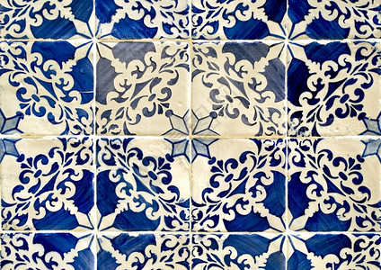 马赛克抽象的丰富多彩装饰旧里斯本大楼的传统蓝色彩瓷砖板图片
