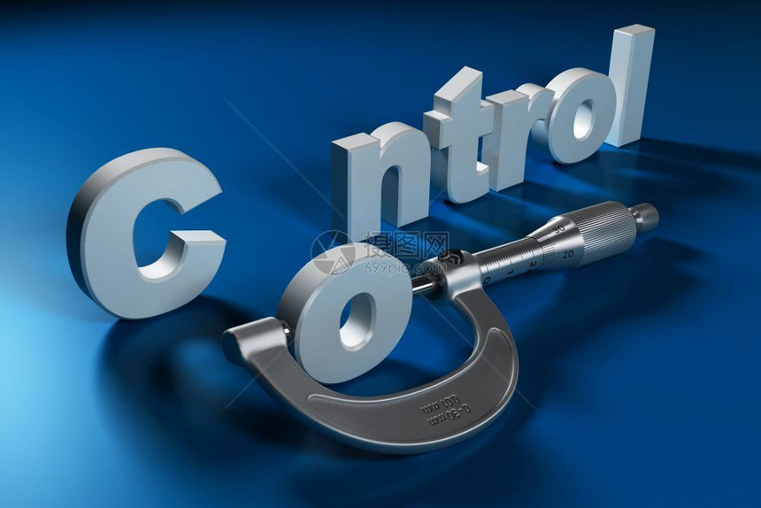 一种Wordin3D用字母O以微米蓝色背景机械测量质控制计的字号O表示3DD控制概念或者图片