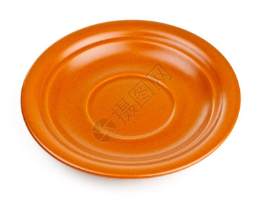 盘子黏土餐具白色背景上隔离的棕色陶瓷碟图片