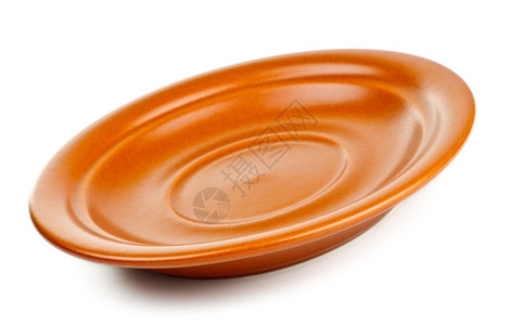 空的白色背景上隔离的棕色陶瓷碟菜肴餐具图片