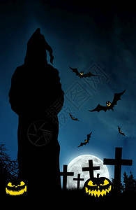 蝙蝠图坟以南瓜和蝙蝠制作的万圣节图主题幻想插画