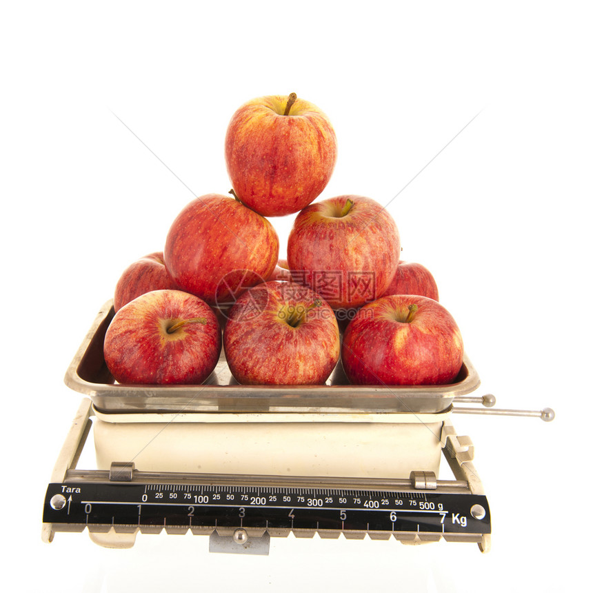 新鲜的规模厨房重量级新鲜红苹果脱离白底的红苹果色图片