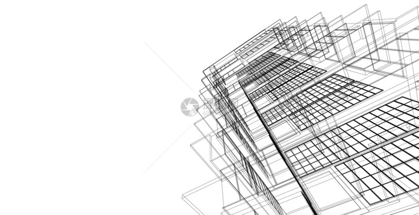 插图绘画摩天大楼现代建筑化结构有线框架城市概念Werframe3D建筑图解图片