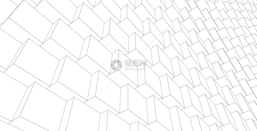 插图抽象几何建筑背景3D说明现代建筑结构的电线框架建筑学结构体图片