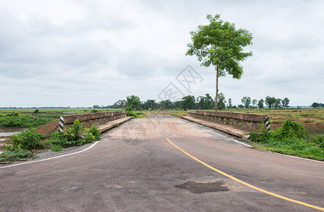 泰国水稻田的老泥大桥乡村的车道沥青图片