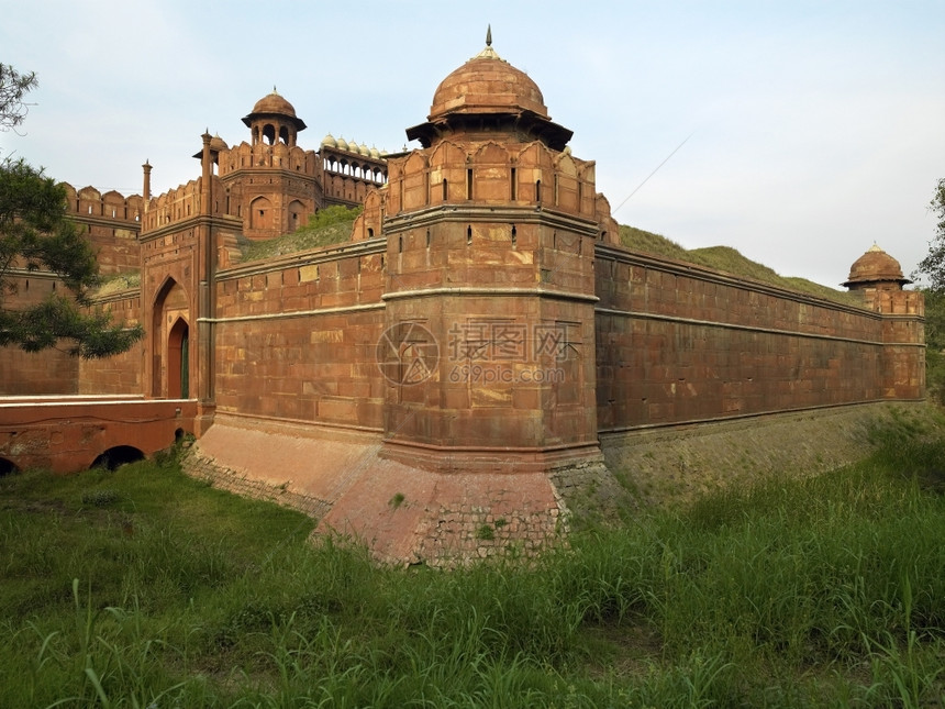 莫卧儿德里门和印度首都德里市红堡的色沙石垒印度首都德里城防御印度人图片