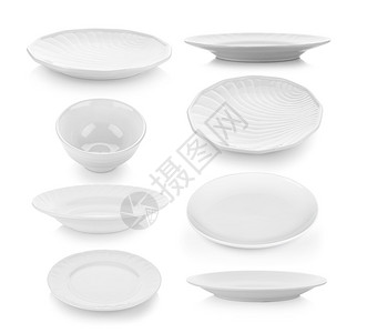 白色背景的板和碗盘陶瓷制品目的现代图片