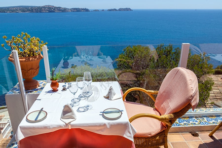 奢华酒店西班牙Majorca有海洋观点的餐馆别墅图片