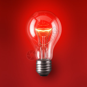 技术干净的红色灯泡3D插图干净背景上的灯泡图片