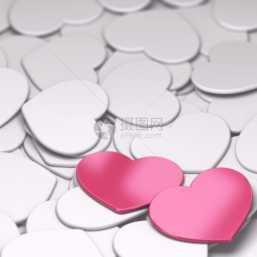 粉色的寻找爱情人节概念和抽象的艺术作品设计重点是其他白色卡片中两种红心形状方图象情人卡背景片面孔在其它白色卡片中以两种红心形状为图片