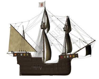葡萄牙桑数字的圣布埃纳文图拉船的侧面在白色背景中被隔离3D渲染圣布埃纳文图拉船设计图片