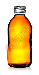 止咳糖浆在白色背景上隔离的带有顶盖药瓶玻璃治疗维他命设计图片