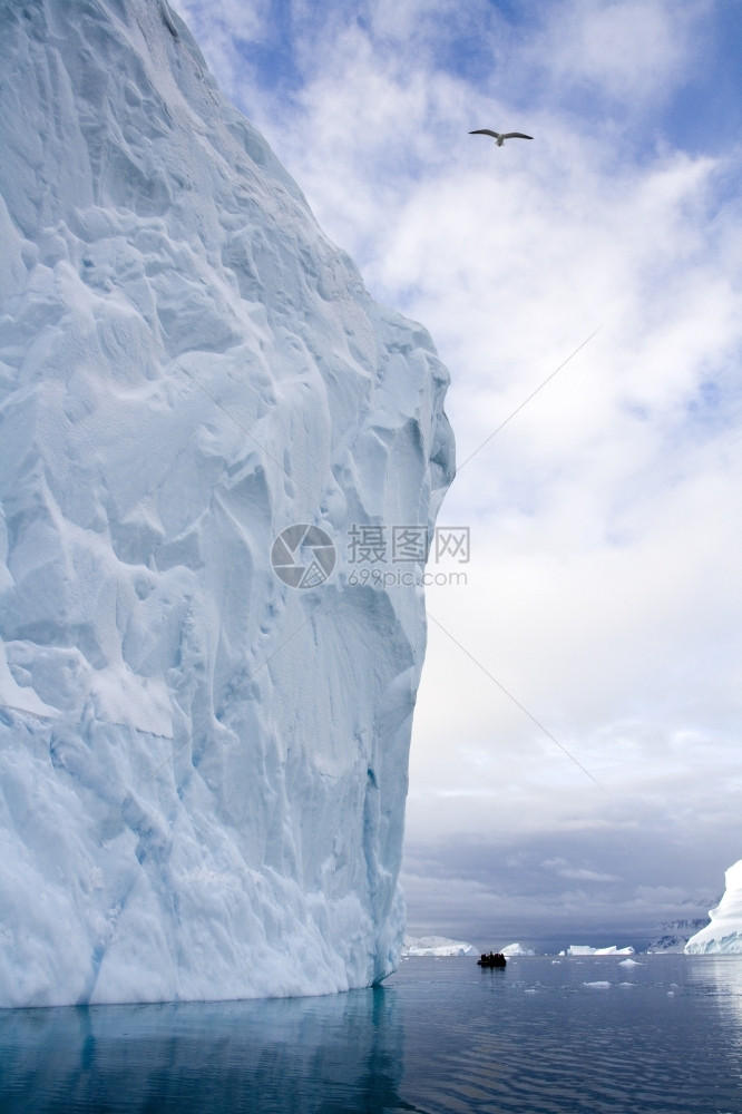 东格陵兰斯比松远处的西北Fjord的Iceberg冰斯科比松海景图片