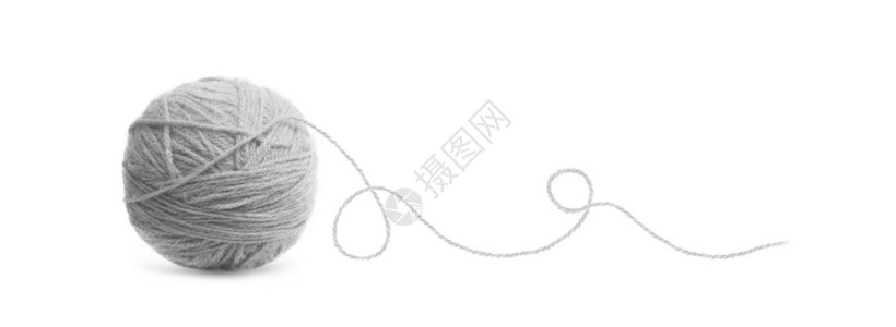 材料白色背景上隔绝的灰色毛线球工艺编织图片