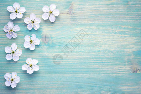 盛开春花的复制空间顶层观景台桌子木头背景图片