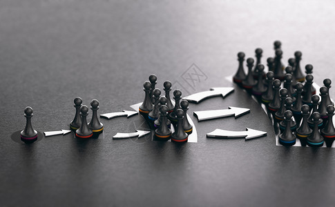 领导者生长黑色背景下棋子的3D插图显示社交网络中信息和影响传播的原理影响者营销信息概念和社交网络中的影响传播概念背景图片