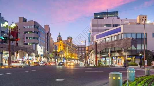 千本樱地标城市的户外鹿儿岛中心日落时本九州市风景背景