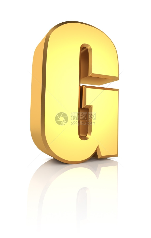 黄色的G字母G金属信件反射楼层白色背景3d闪亮的金子图片