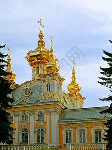 金子冲天炉旧宫殿彼得霍夫有金杯子建造图片