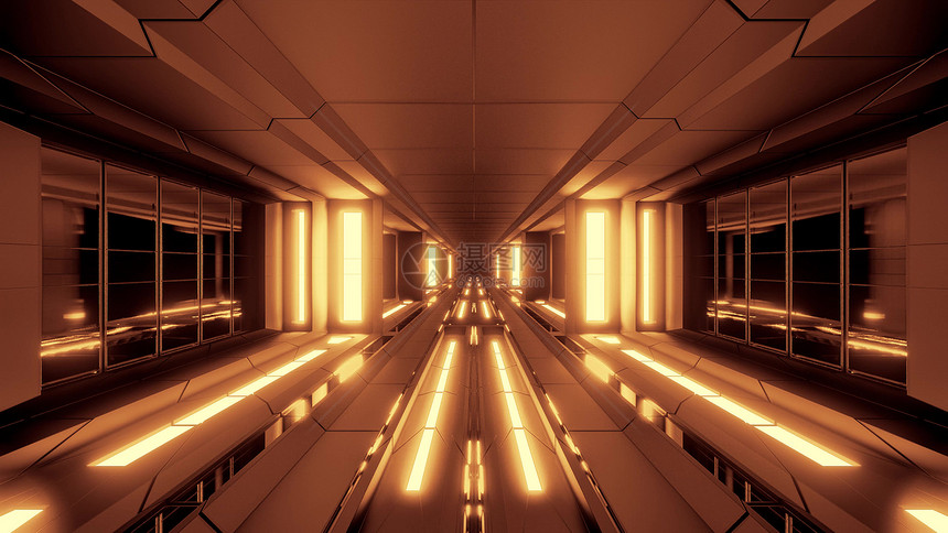 未来清洁的Scifi建筑3D设计出未来的防腐隧道通热合点和漂亮的反射3d壁纸背景图解墙说明三D设计出未来的防腐化隧道通多色的辉光图片