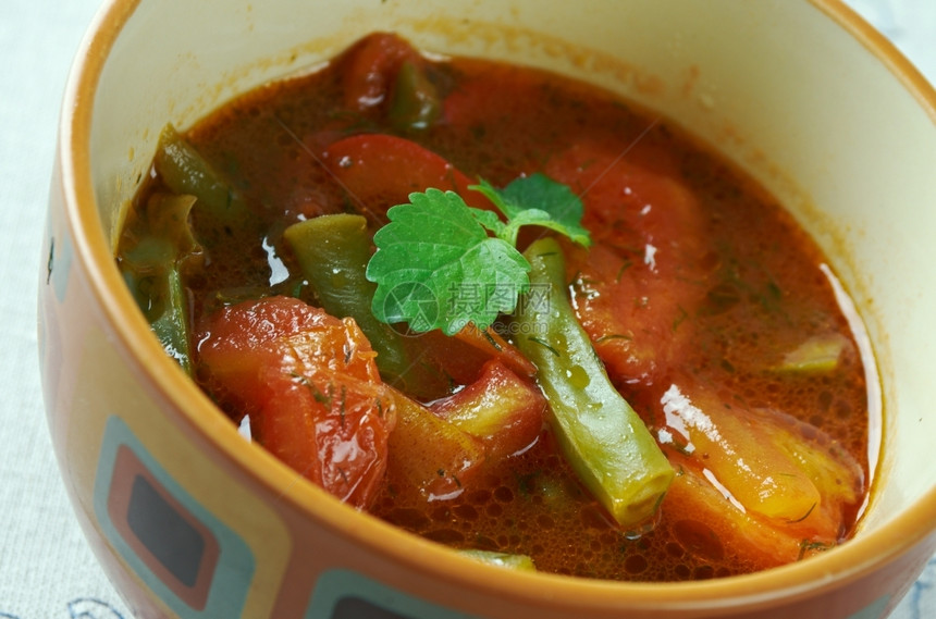 酱美味的洋葱Fasolakiagianji绿豆配菜希腊食物图片