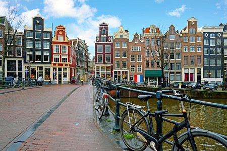 欧洲街道河荷兰阿姆斯特丹市风景来自荷兰阿姆斯特丹图片
