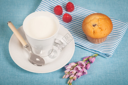 健康营养新鲜牛奶和巧克力松饼白色的干净纸杯蛋糕图片