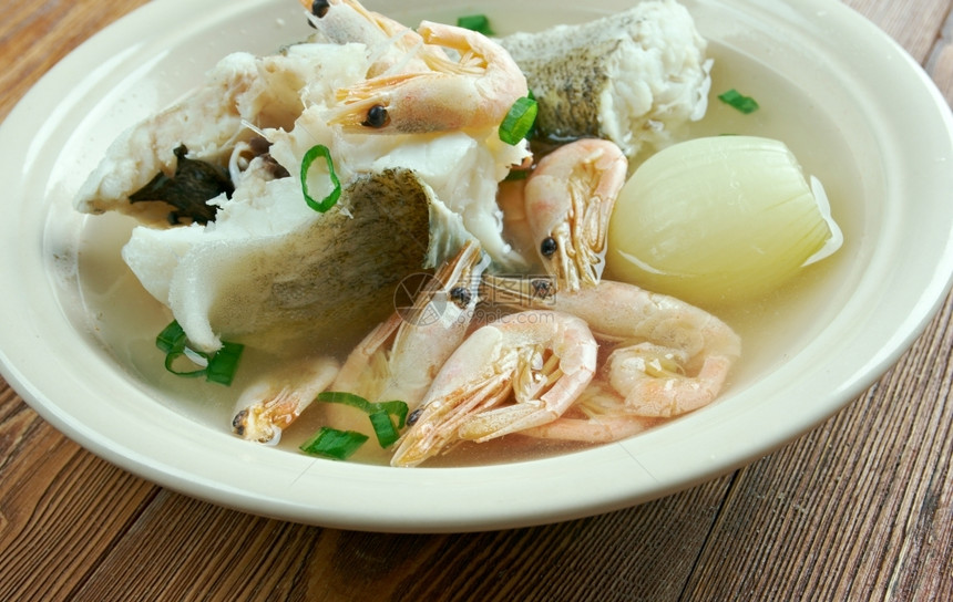 饮食Caldodesietemares墨西哥版的炖鱼虾食物图片