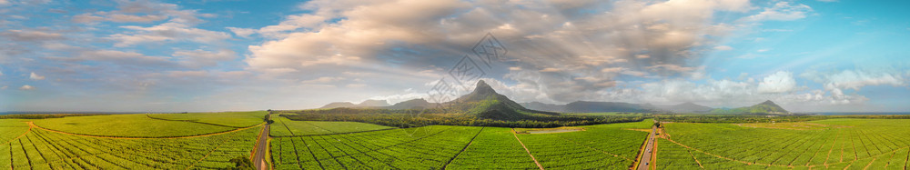 旅游团圆毛里求斯雷姆巴山及其周围草原的全景日落风拉图片