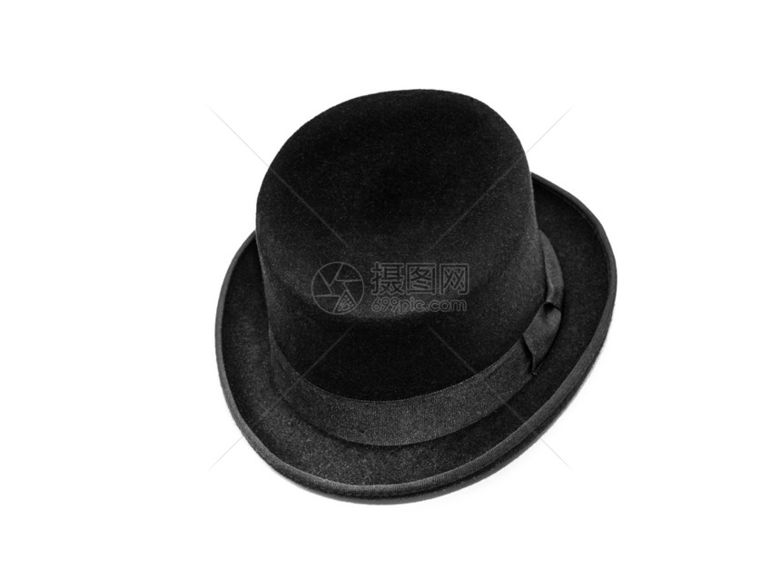 在白背景上孤立的黑顶帽子白色古董单身图片