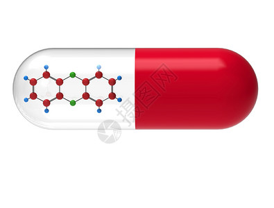 二恶英在药丸中的分子3D制成白隔绝二苯并有毒的机高清图片